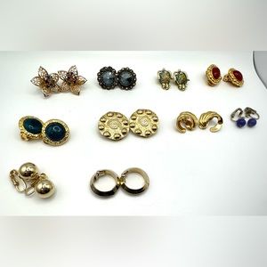 LOT of 10 Vintage Silver And Gold Tone Clip-On Earrings